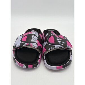 Champion Youth Pink Camo Slide Sandals Size 4 Adjustable Strap Black/Pink/White